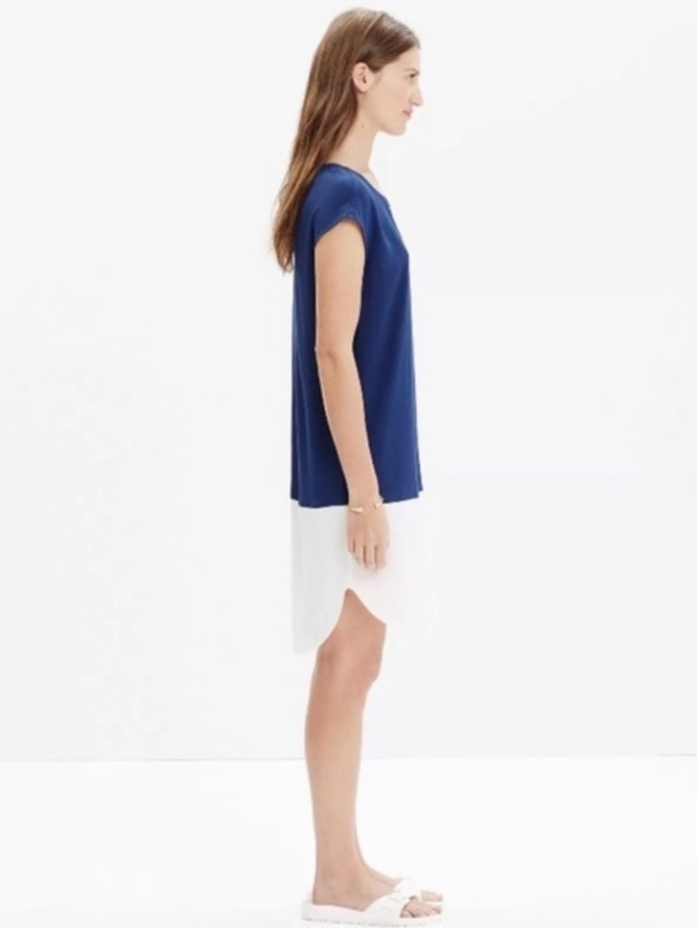 Madewell Navy and White Colorblock Shirt Dress